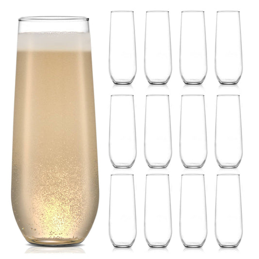 Stemless Champagne Flute Glasses, 8.5oz, Set of 12