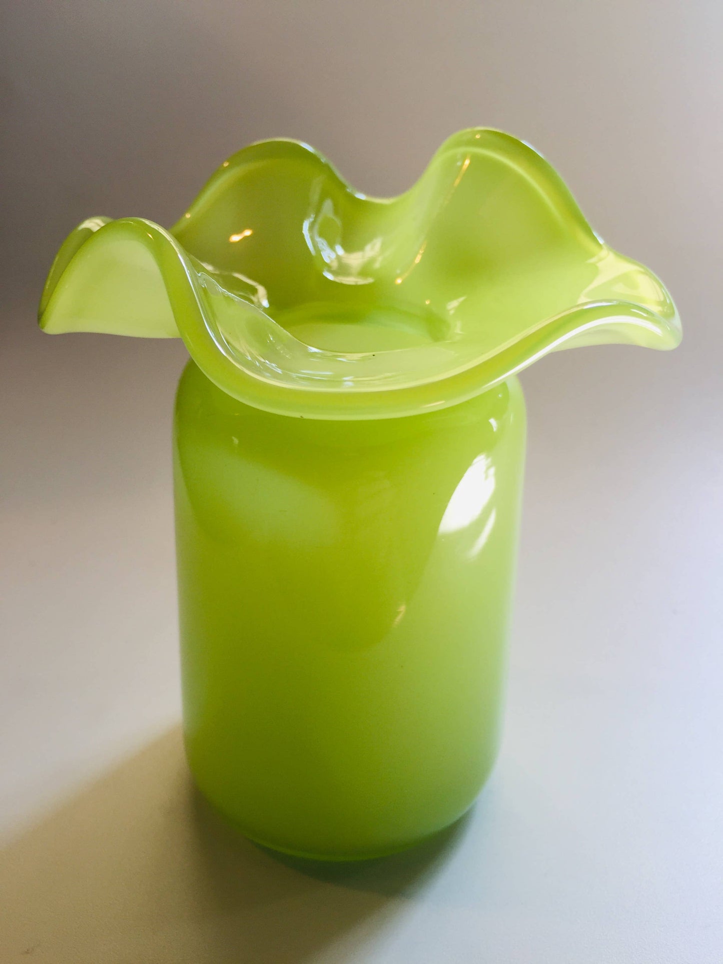 Ruffle Bud vase: Light Blue / Blown Glass / 5”x4”