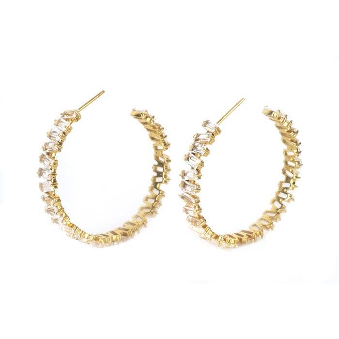 Thea Hoop Medium Earring - (12 Gemstone Options): Rose Quartz
