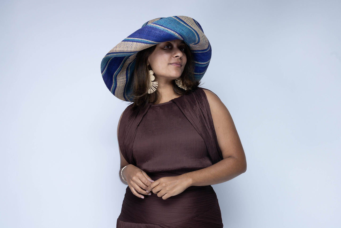 Monica 5" & 7" Wide Brim Stripe Packable Straw Sun Hats: Taffy Stripe / 5 Inch