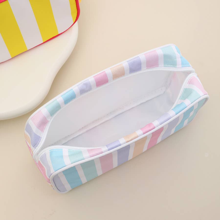 Striped Cosmetic Bag Tassel Zip Makeup Bag: Gpink / M