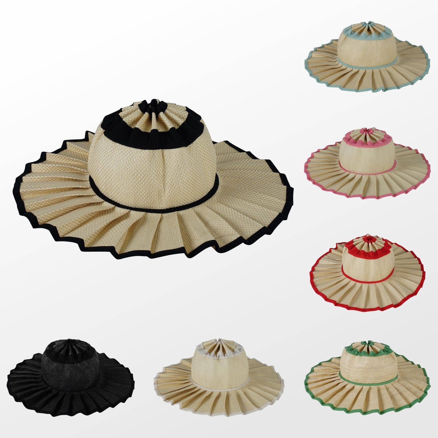 Ruffle Check Straw Hat Plaid Straw Sun Hat: Green / M