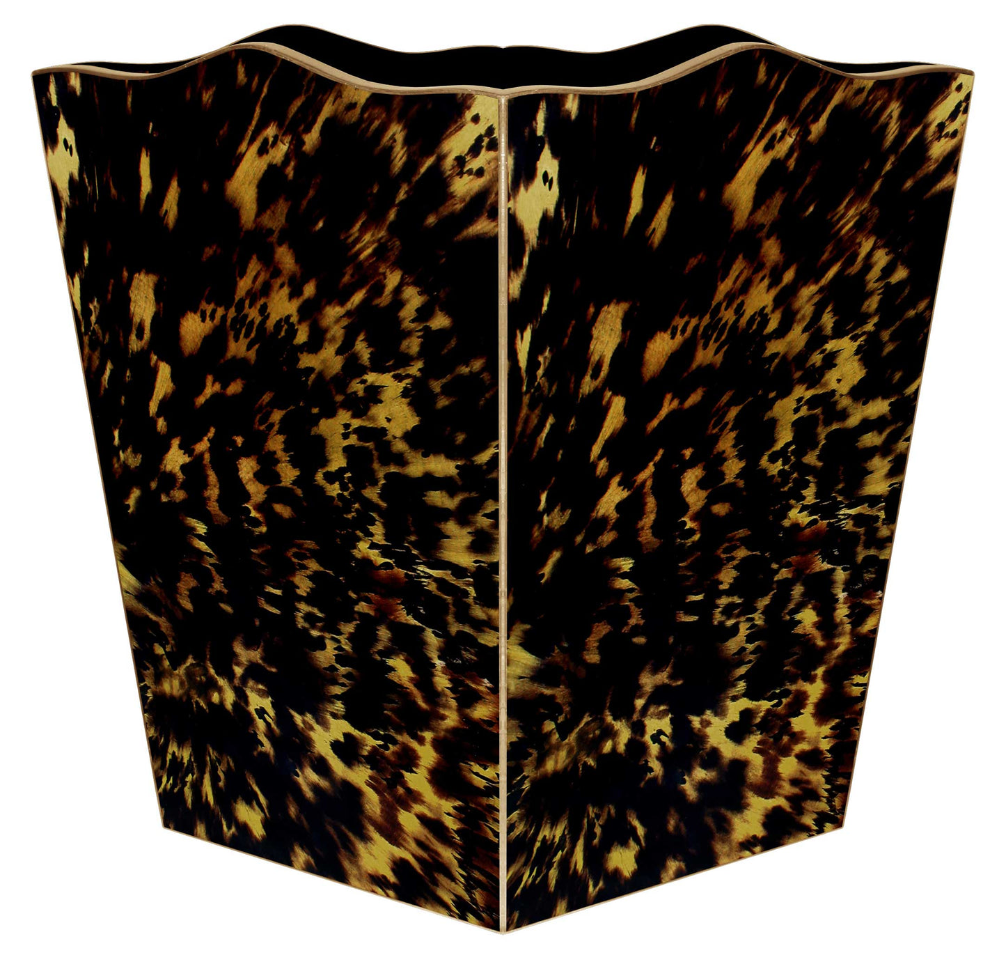 WB8440-Tortoise Shell Wastepaper Basket: Wood Flat Top