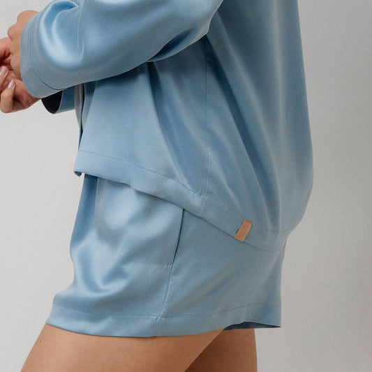 Washable Silk Button Up Long Sleeve: Arctic Sky / S