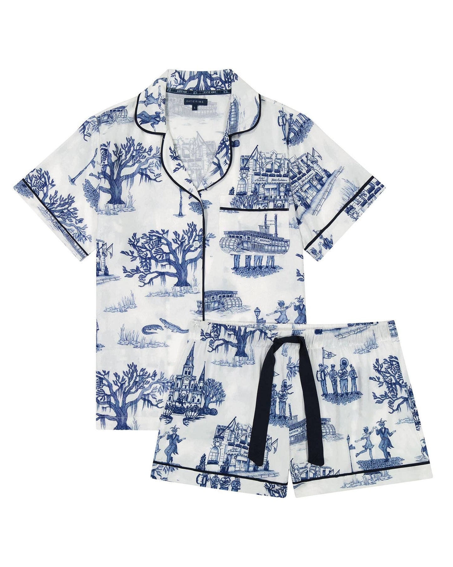 New Orleans Toile Pajama Shorts Set: Navy