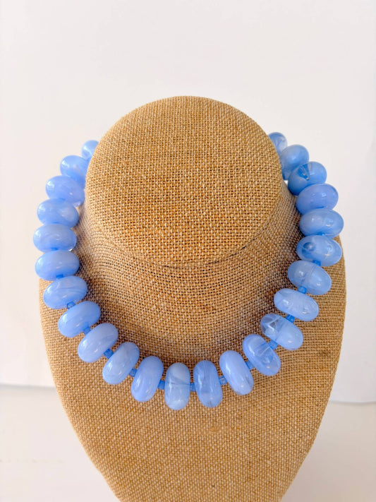 Rory Light Blue Beaded Necklace – Soft Statement Rondelle Necklace (18”)