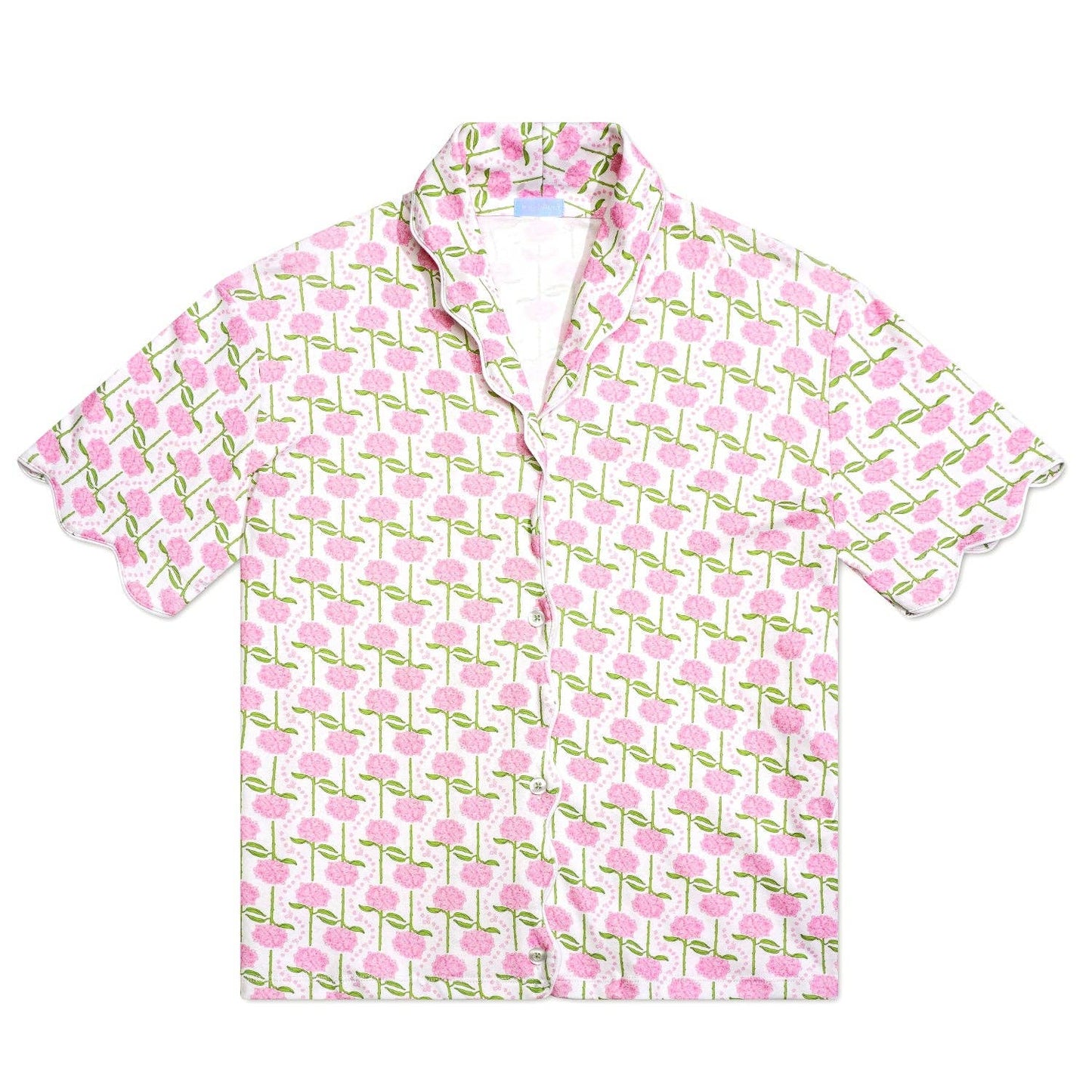 Pink Hydrangeas Women’s Button Polo Short Pajama Set: Coastal Bloom - Pink / S