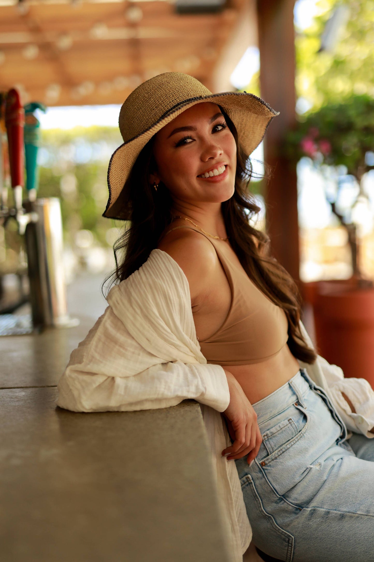 Rachel 4" Brim Crochet Straw Sun Hats with Colored Edge: Seafoam