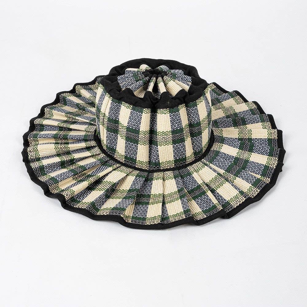 Ruffle Check Straw Hat Plaid Straw Sun Hat: Green / M