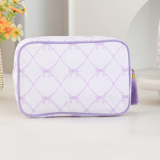 Striped Cosmetic Bag Tassel Zip Makeup Bag: Orange / M