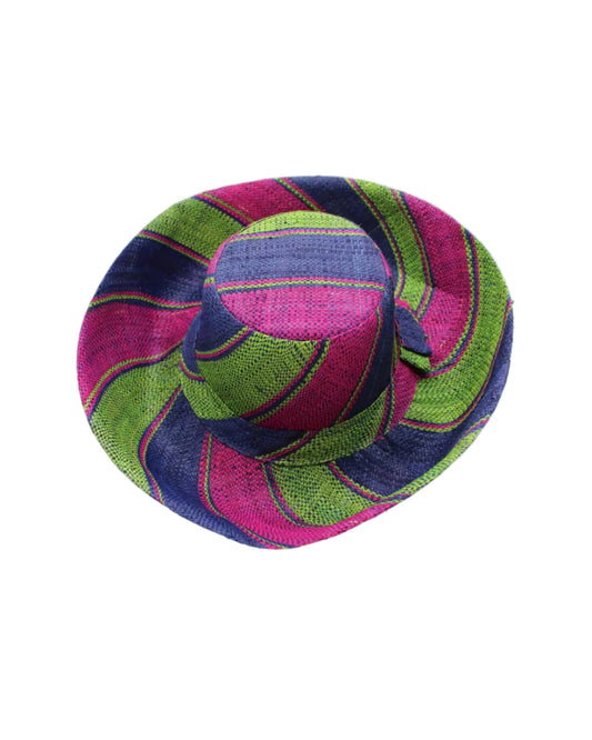 Monica 5" & 7" Wide Brim Stripe Packable Straw Sun Hats: Blueberry Swirl / 5 Inch