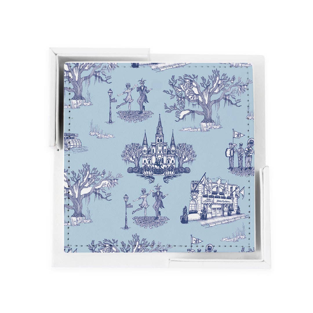 New Orleans Toile Coaster Set: Blue Navy