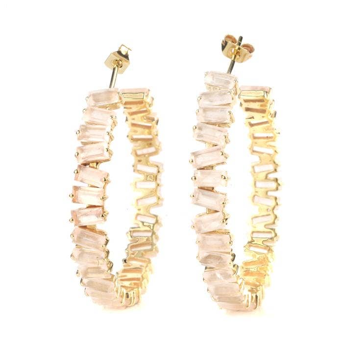 Thea Hoop Medium Earring - (12 Gemstone Options): Green Onyx