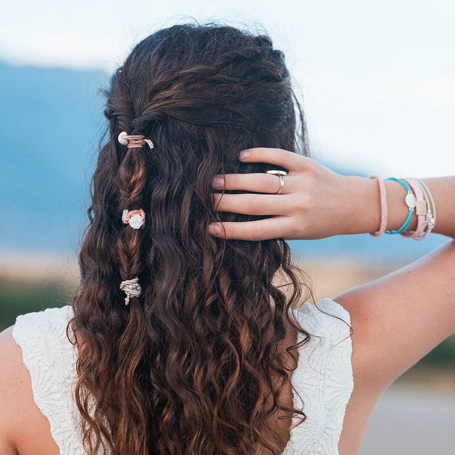 "Shimmer" Coral with Shell Hair Tie Bracelets: Medium