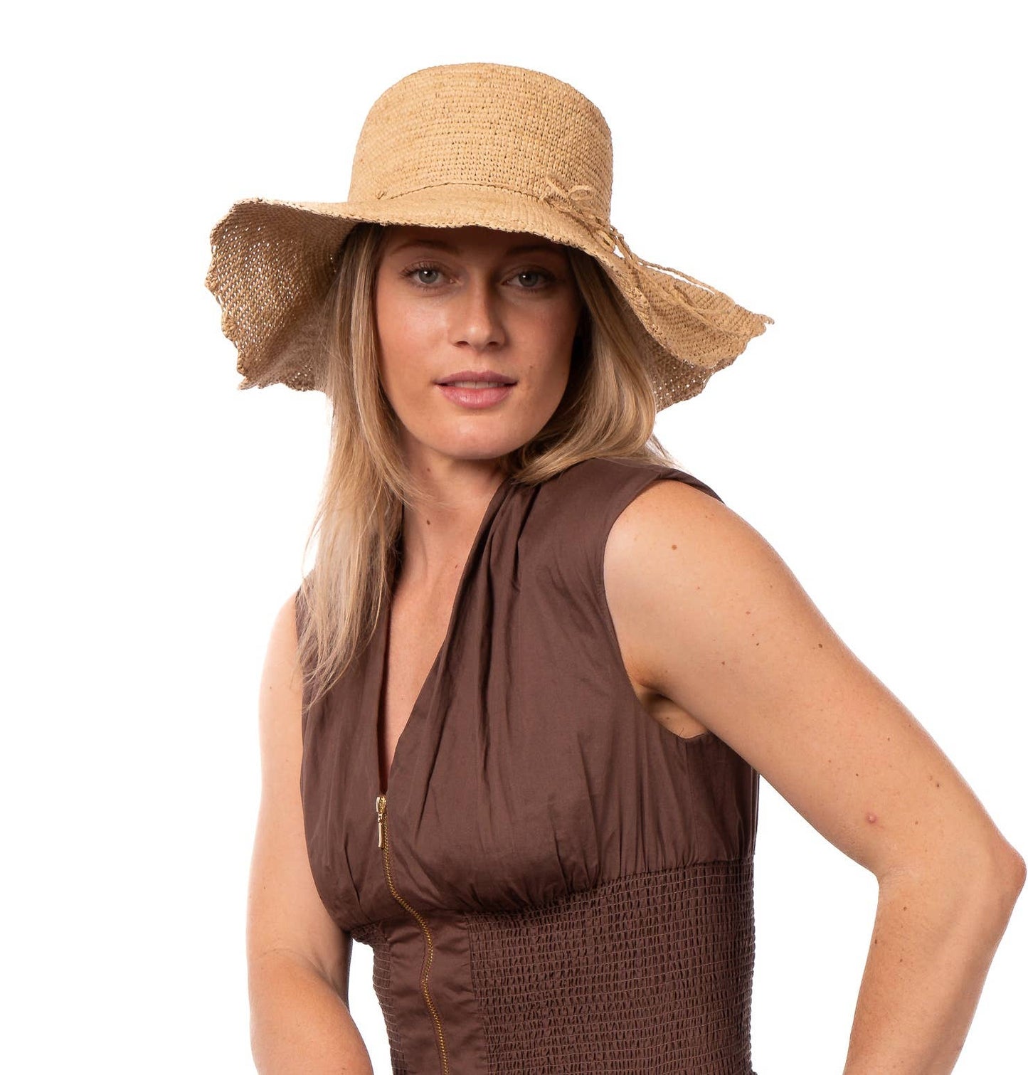 Genevieve 4" Brim Crochet Straw Sun Hat with Lace Weave Edge: Seafoam