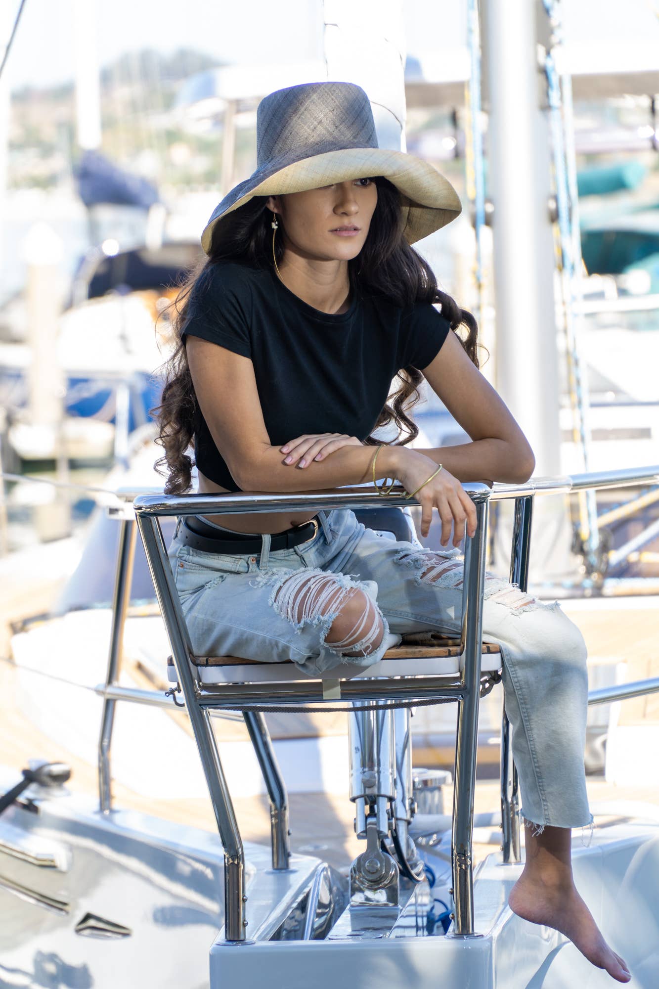 Monica 5" & 7" Wide Brim Two Tone Packable Straw Sun Hats: Saffron Two Tone / 7" Brim