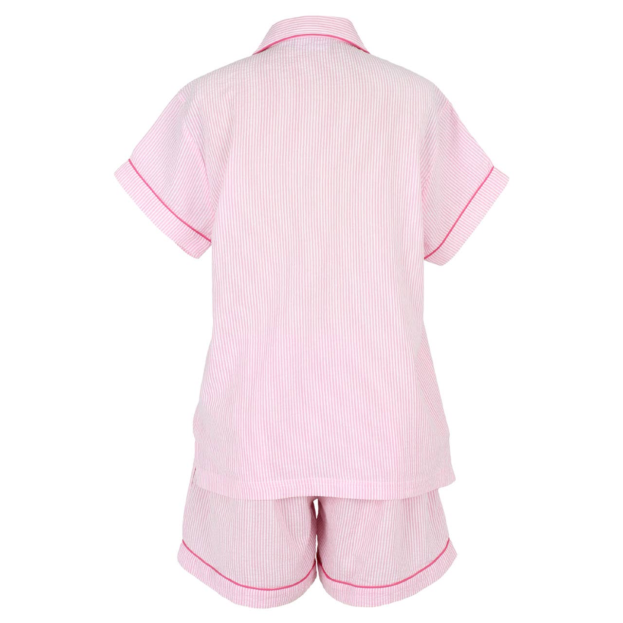 Pink Seersucker-Pink Short Sleeve Shorty Pajamas: M