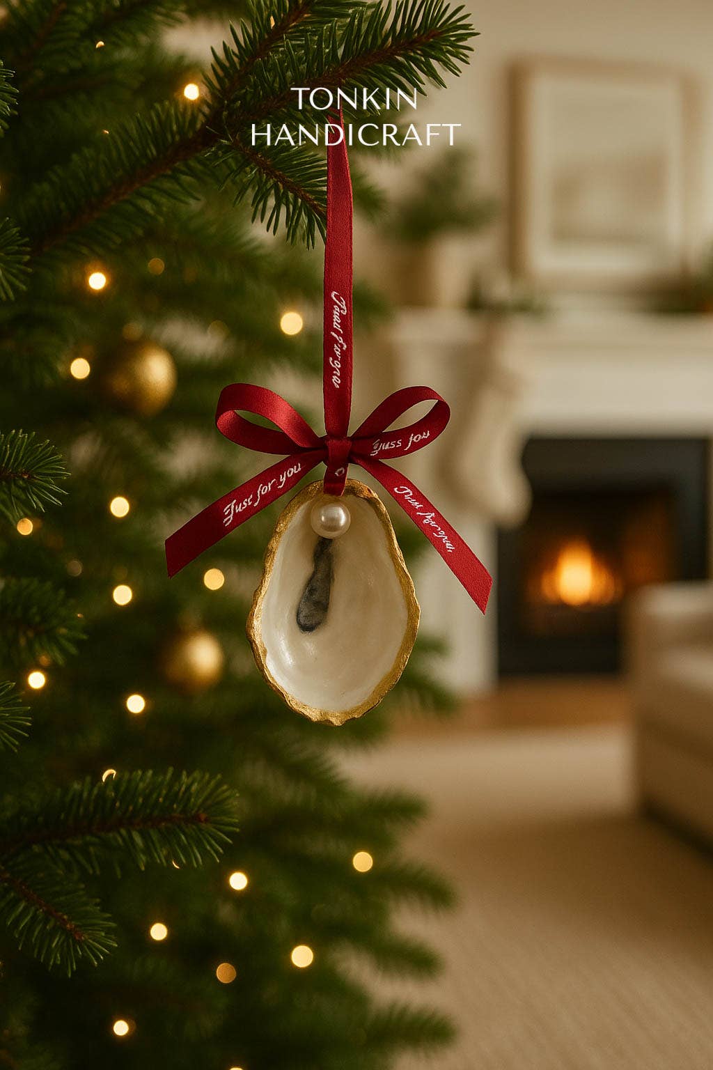 Oyster Shell Christmas Ornament 1: With pearl