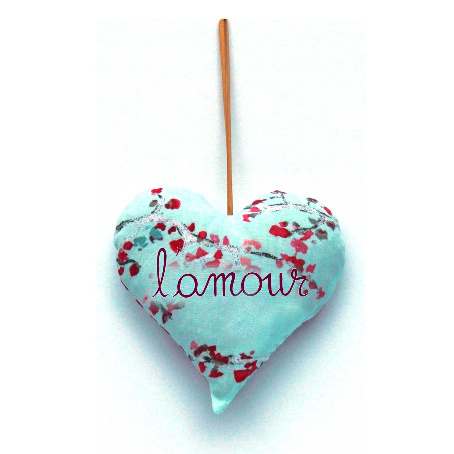 French lavender heart sachet. Valentine gift / ornement: Silk ballet / French love poem