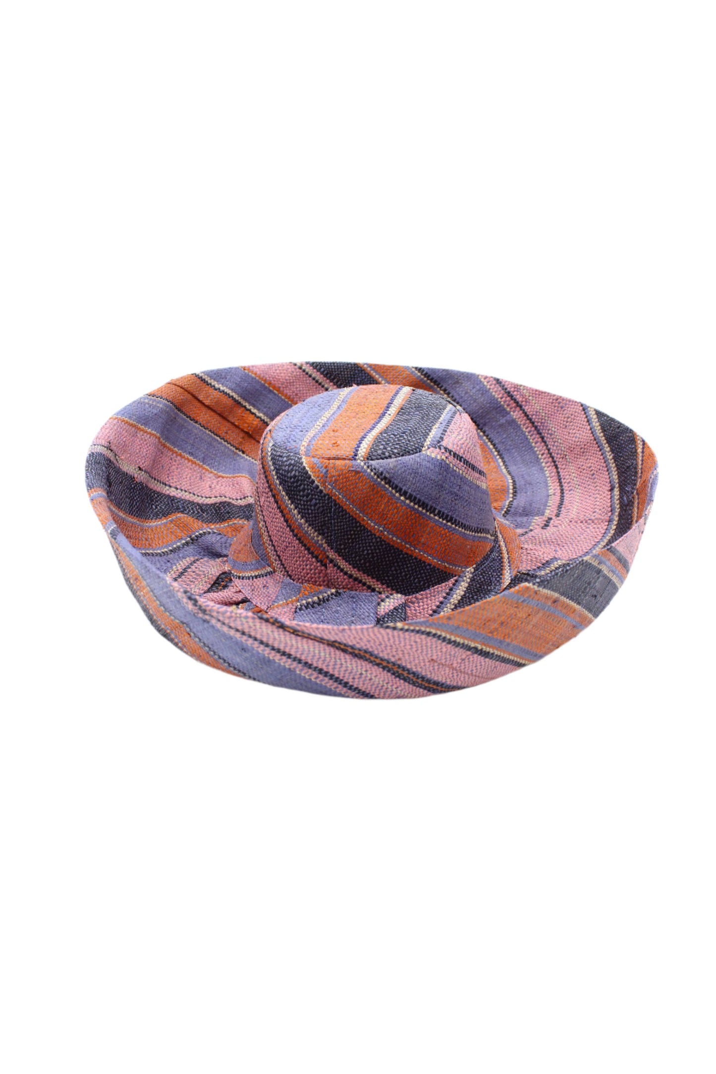Monica 5" & 7" Wide Brim Stripe Packable Straw Sun Hats: Blueberry Swirl / 5 Inch