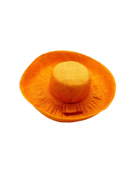Monica 5" & 7" Wide Brim Solid Color Packable Raffia Straw Sun Hats: Saffron / 5 Inch