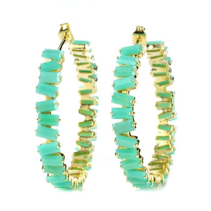 Thea Hoop Medium Earring - (12 Gemstone Options): Green Onyx