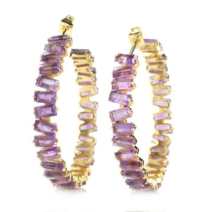 Thea Hoop Medium Earring - (12 Gemstone Options): Blue Chalcedony