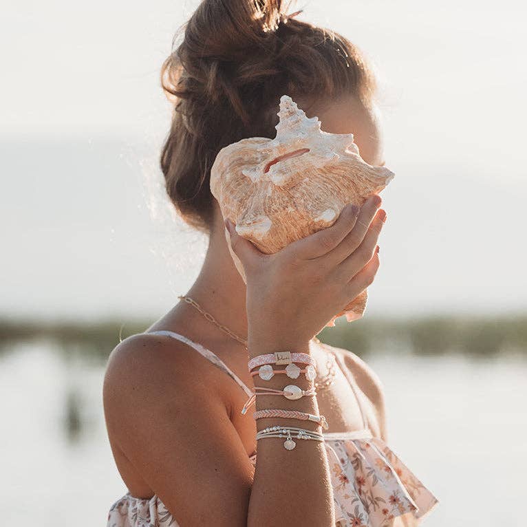 "Shimmer" Coral with Shell Hair Tie Bracelets: Medium