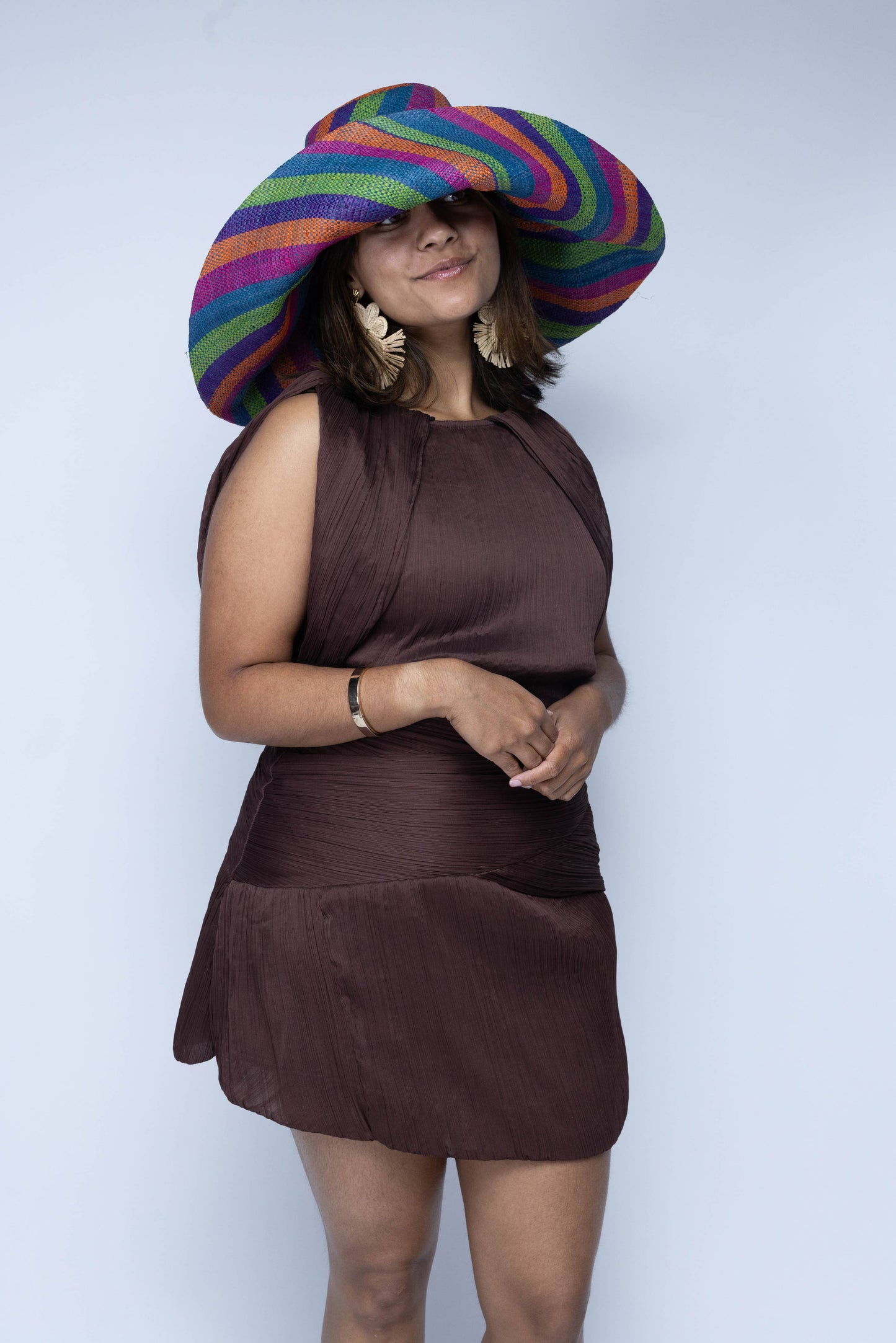 Monica 5" & 7" Wide Brim Stripe Packable Straw Sun Hats: Lemonade Swirl / 7 Inch
