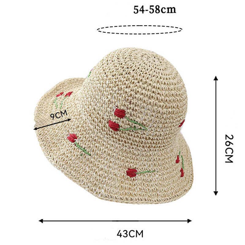 Cute Cherry Crochet Foldable Staw Buckt Hat 8BK6HAT28: Khaki