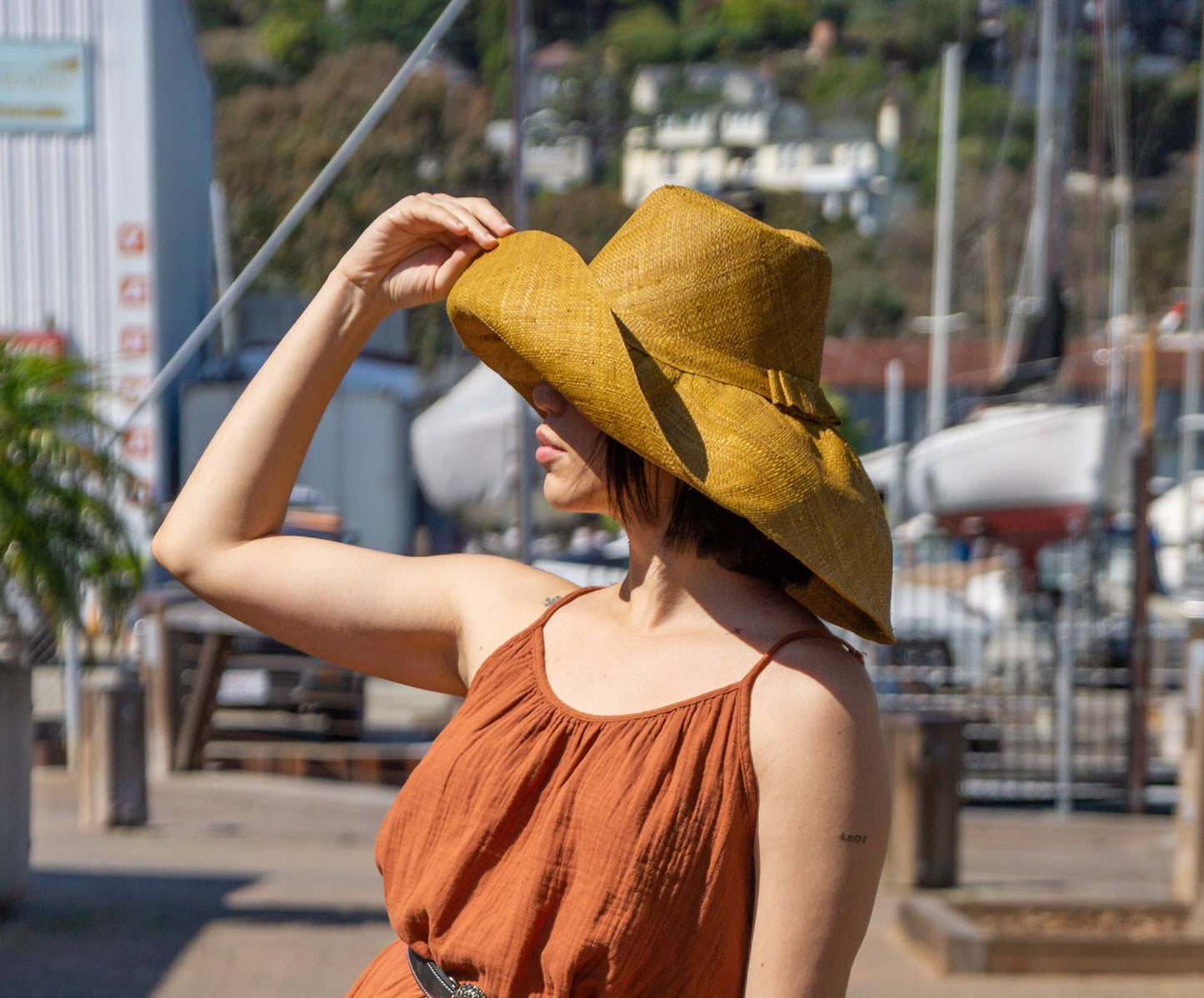 Wide Brim Solid Color Packable Straw Sun Hats: Matcha / 7 Inch