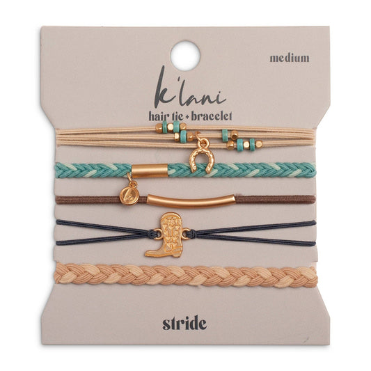 "Stride" Turquoise with Gold Cowboy Boot Hair Tie Bracelets: Medium