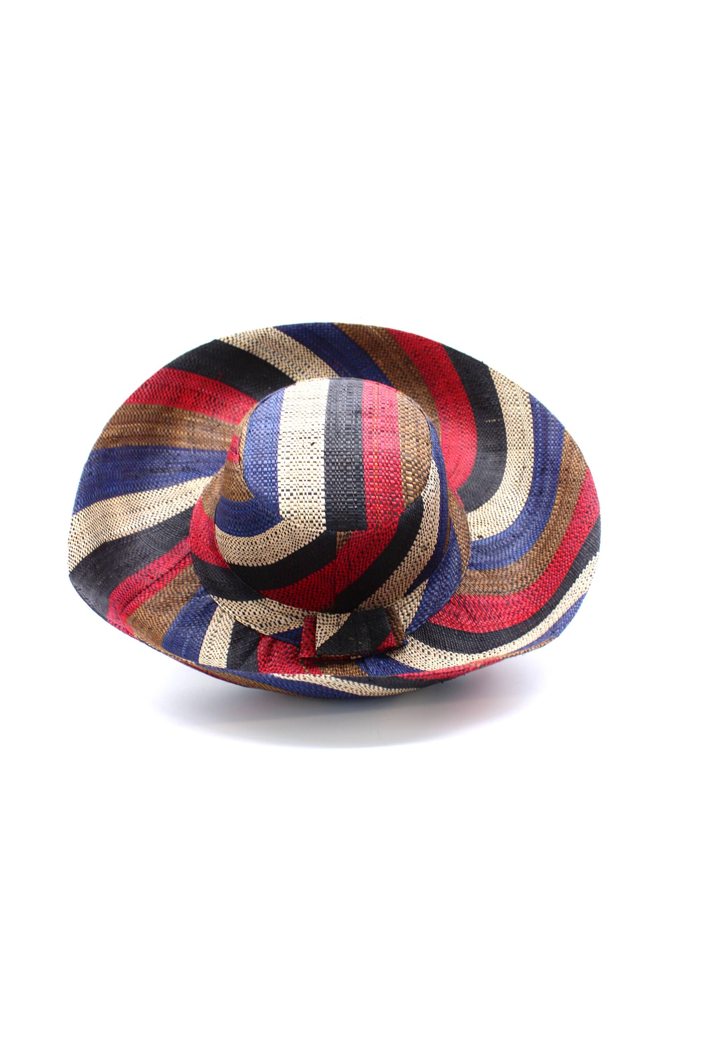 Monica 5" & 7" Wide Brim Stripe Packable Straw Sun Hats: Blue Swirl / 7 Inch