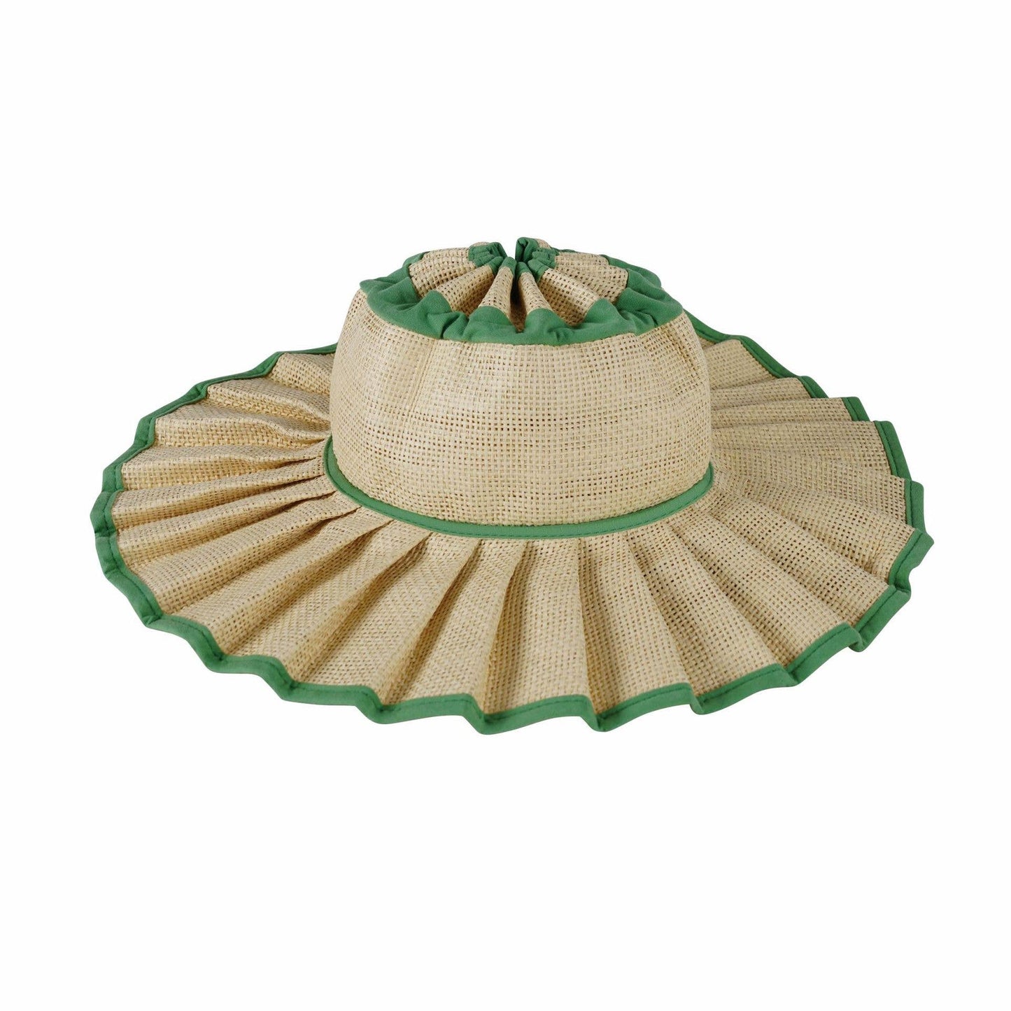 Ruffle Check Straw Hat Plaid Straw Sun Hat: Green / M
