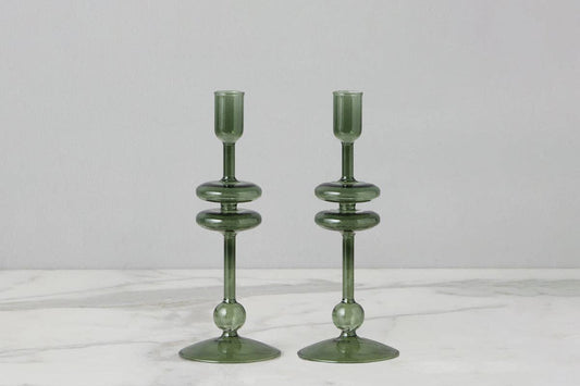 Glass Candlestick Pair, Small, Emerald