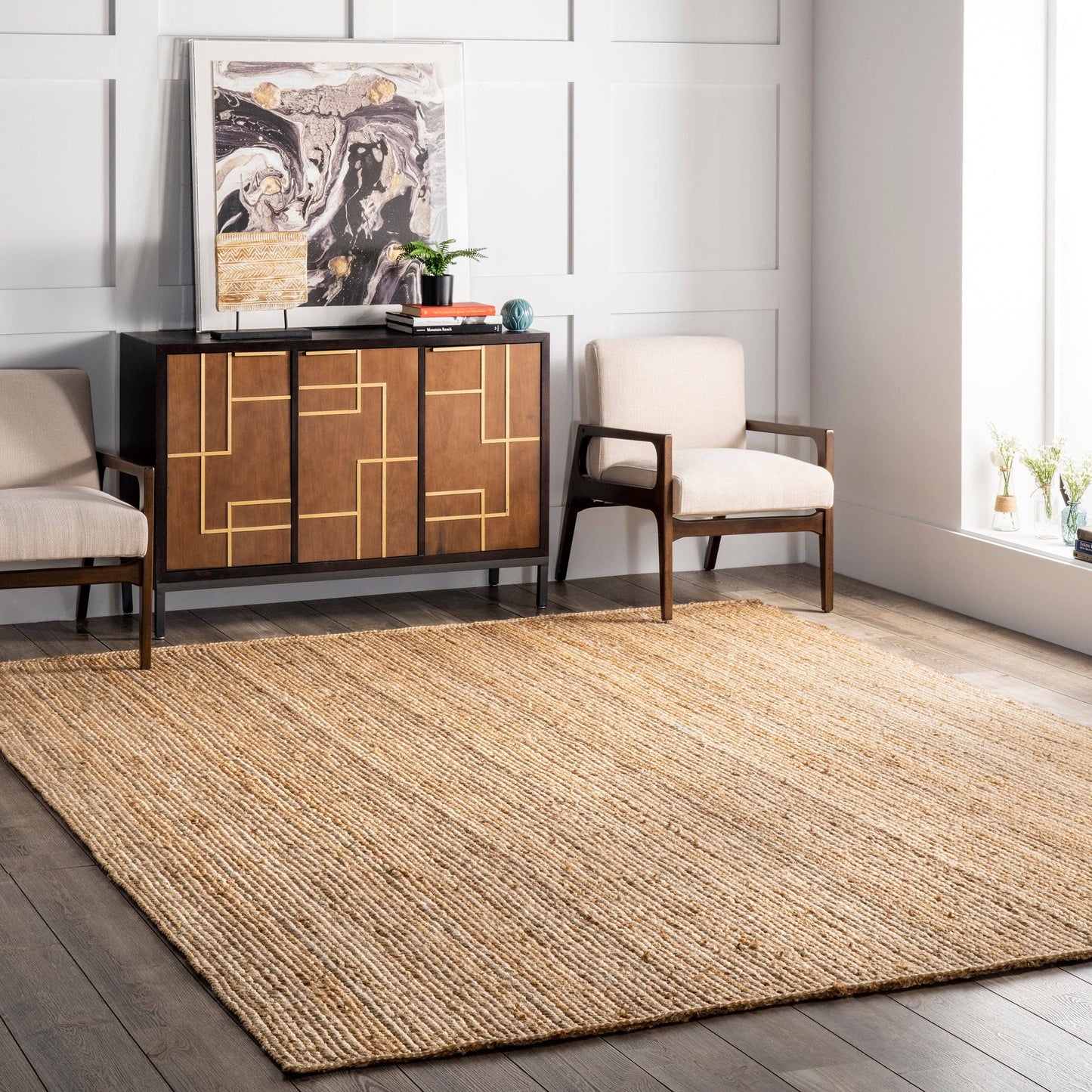 Rigo Hand Woven Farmhouse Jute Area Rug: Natural / Rectangle / 9' X 12'