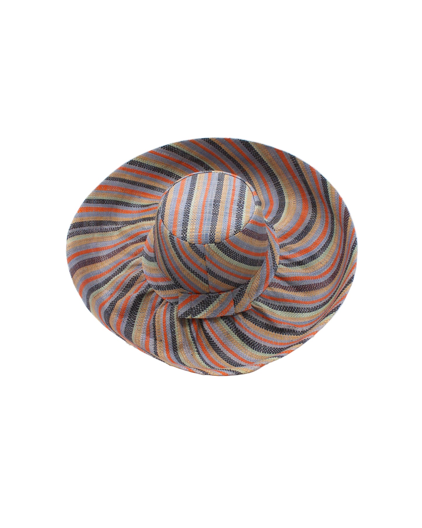 Monica 5" & 7" Wide Brim Stripe Packable Straw Sun Hats: Fuchsia & Coral Swirl / 7 Inch