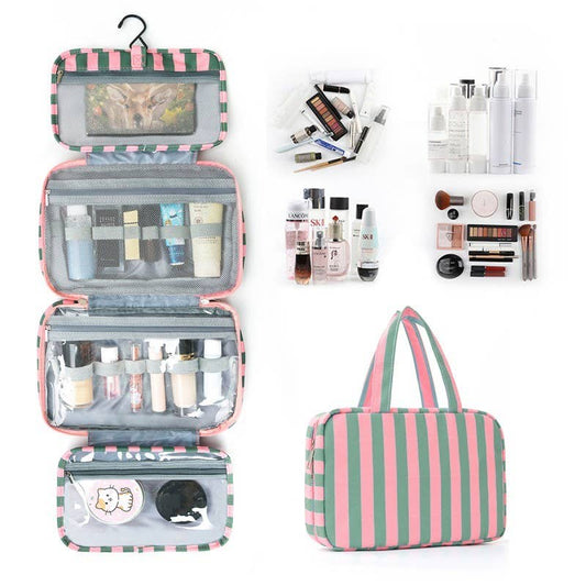 Striped Hanging Toiletry & Makeup Organizer Bag | 40P599: PINK GREEN
