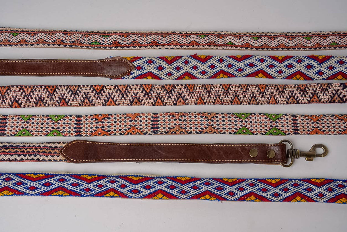 Vintage Kilim & Leather Dog Collar and Leash Set: Large