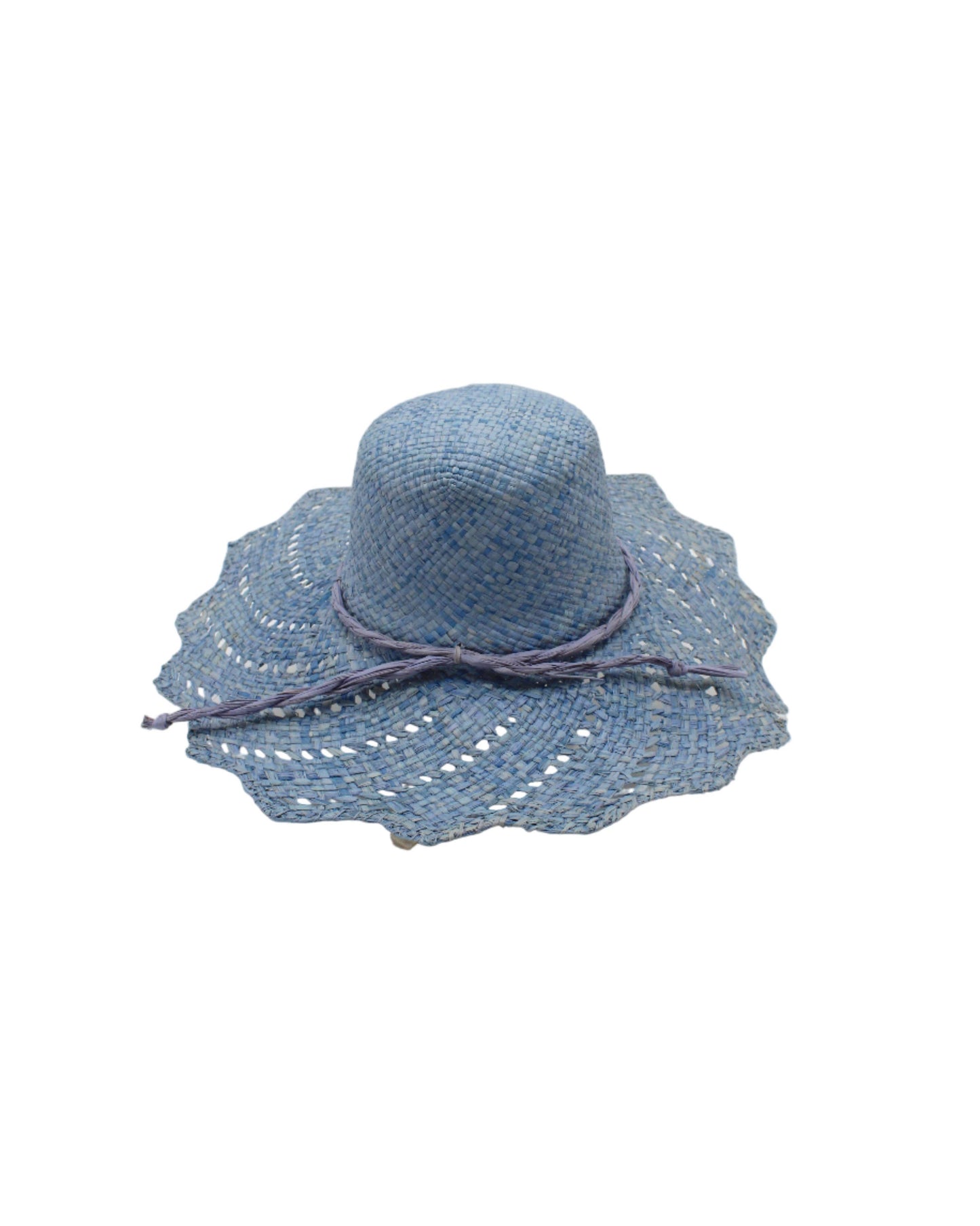 Sara 4.5" Brim Woven Raffia Straw Sun Hats with Zigzag Edge: Denim