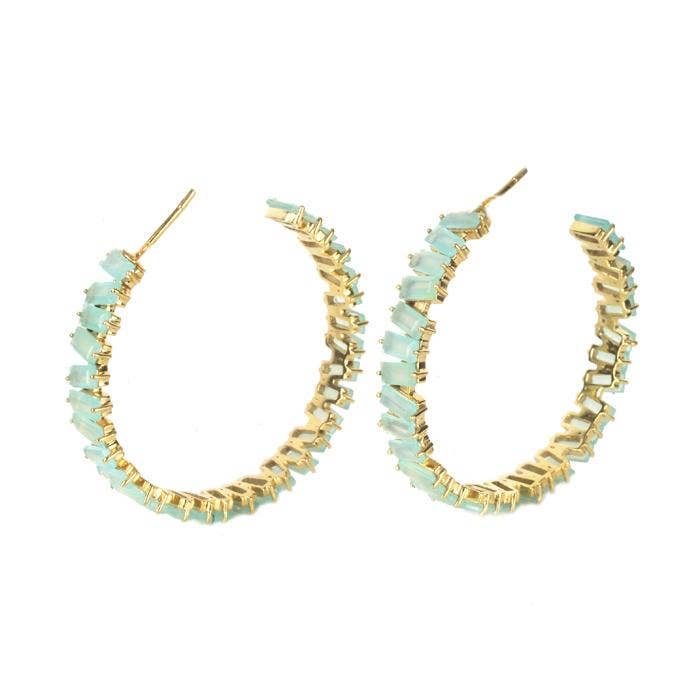 Thea Hoop Medium Earring - (12 Gemstone Options): Green Onyx