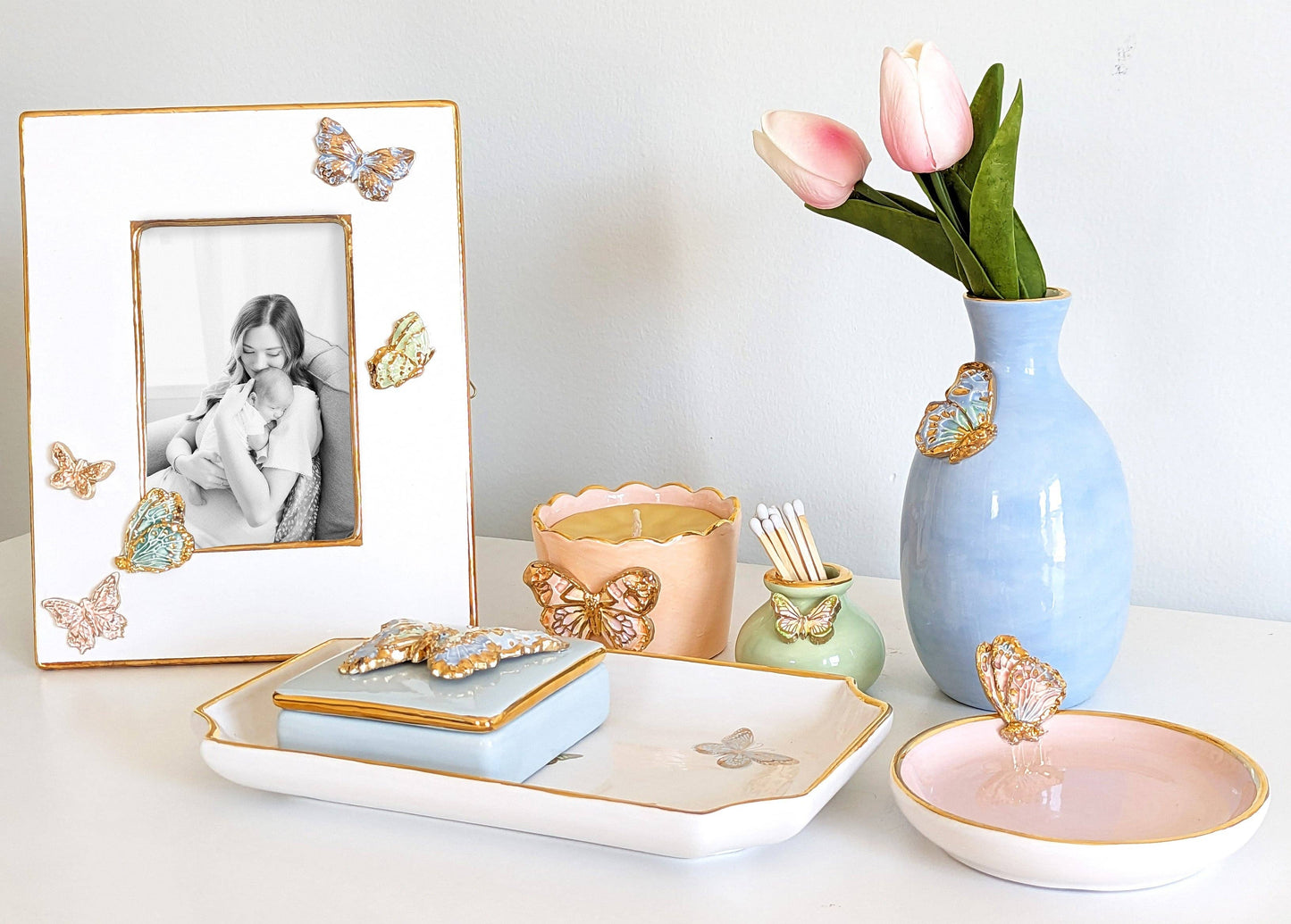 Gilded Butterflies Trays with 22K Gold Accent: Small