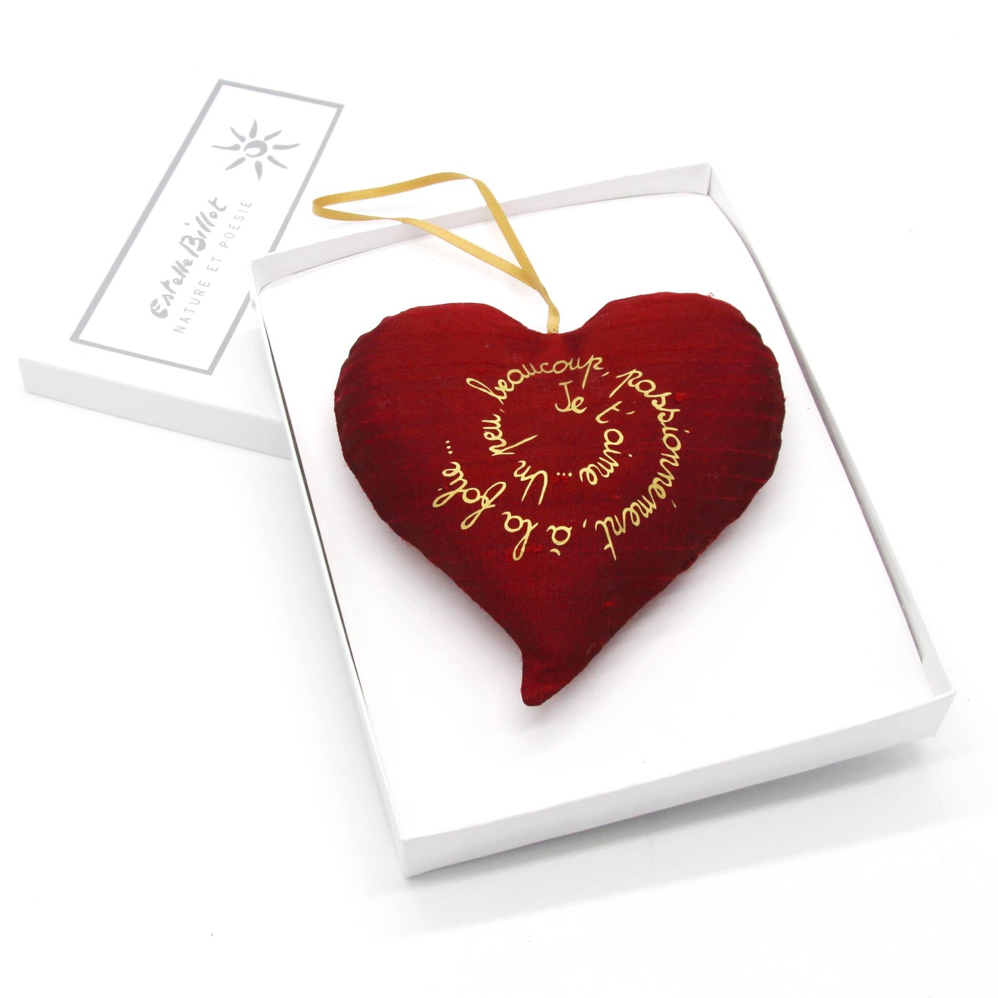 French lavender heart sachet. Valentine gift / ornement: Silk ballet / French love poem