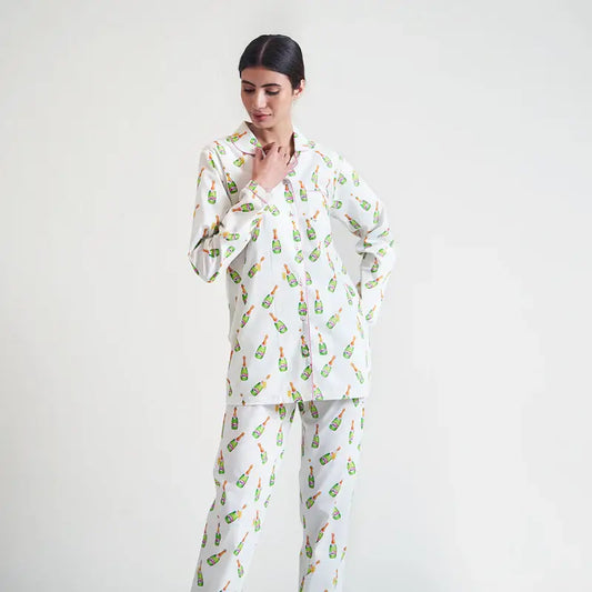 Women Champagne Pajama Set: L