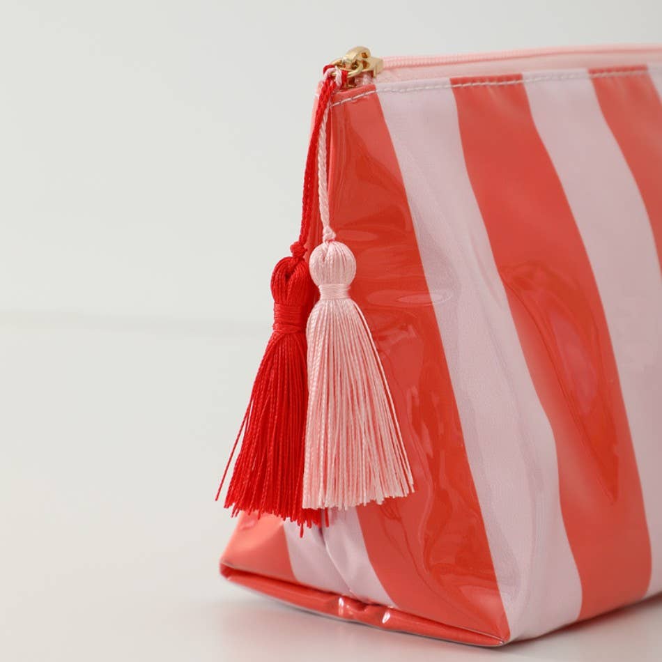 TRAVEL STRIPE COSMETIC MAKEUP POUCH BAG | 40P594: GREEN WHITE