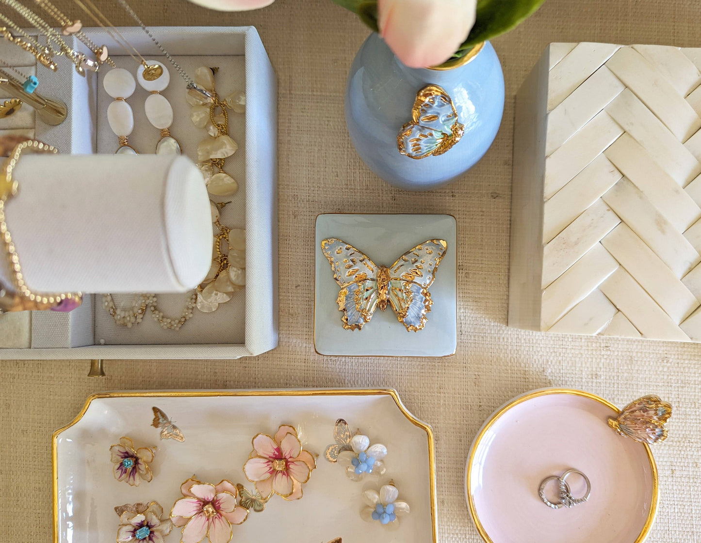 Gilded Butterflies Trays with 22K Gold Accent: Large