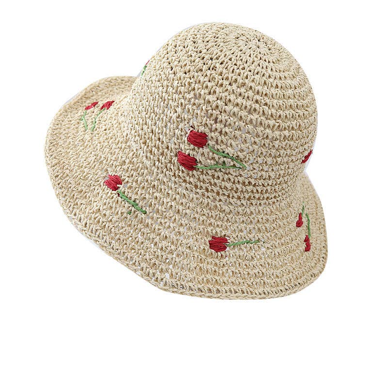 Cute Cherry Crochet Foldable Staw Buckt Hat 8BK6HAT28: Khaki
