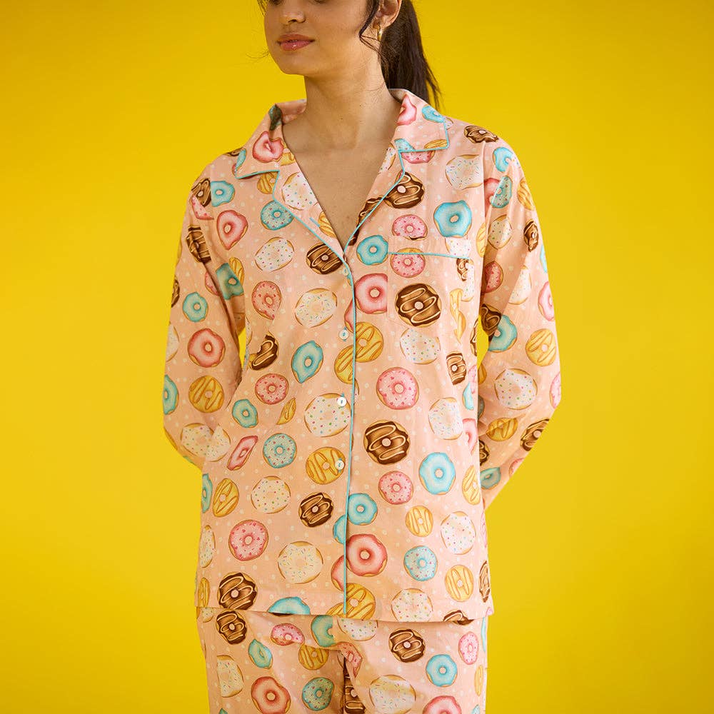 Women Doughnut Peach Pima Pajama Set: S