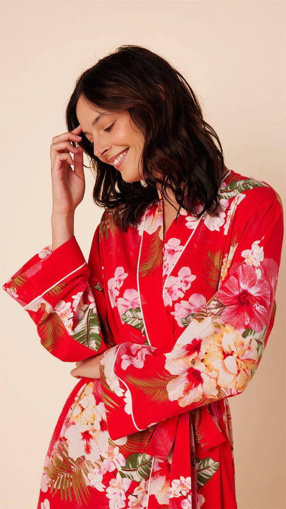 Holiday Hibiscus Pima Knit Kimono Robe
