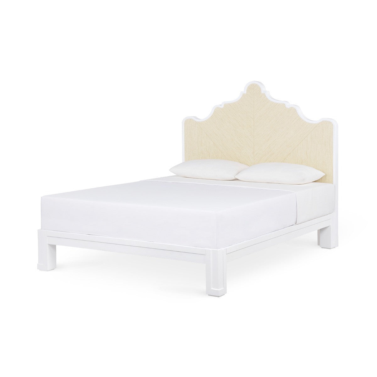 Villa & House Victoria Headboard with Ryder Bed Frame in Natural Twill and Vanilla - Queen
